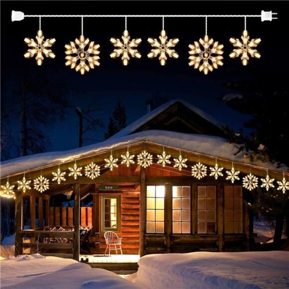 Snowflake Christmas String Lights with 6 Drops - 9ft 100 Mini Bulb - Picture 1 of 14